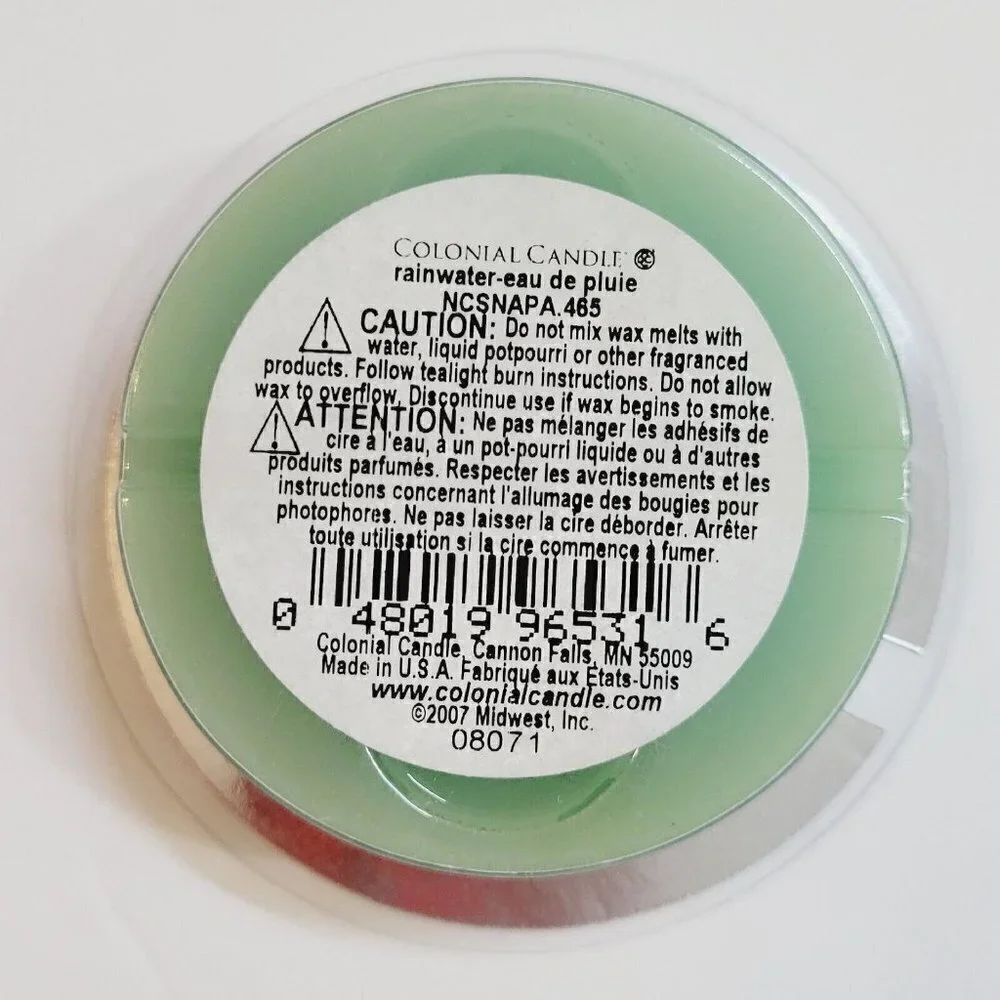Colonial Candle Wax Simmer Snaps x4 Rainwater Disc VHTF Scent Clean & Fresh